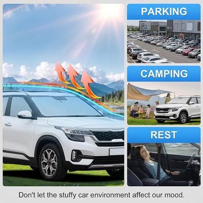 Custom Fit Windshield Sun Shade for Kia Seltos 2021-2026 | Custom Fit Windshield Cover, Blocks UV Rays, Double-Layer Heat Shield, Durable Frame, Easy Fold & Storage