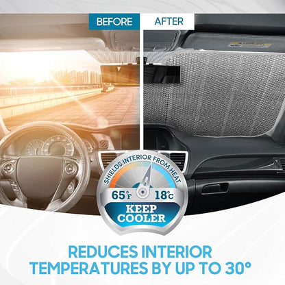 BDK Purple Sunset Beach Front Windshield Sun Shade Accordion Folding Cute Car Window Shades for Truck & Car Sunshade Shield for Sun UV Rays - Visor Protector Keeps Your Vehicle Cool - 58 x 27 inches