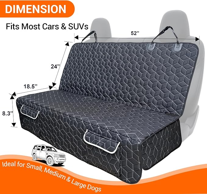 Meginc Dog Car Seat Cover for Back Seat, Waterproof Non-Slip Bench Protector for Dogs, Durable 600D Scratch Proof Seat Cover for Hair, Mud & Scratches, Travel and Daily Use in Cars Small SUVs