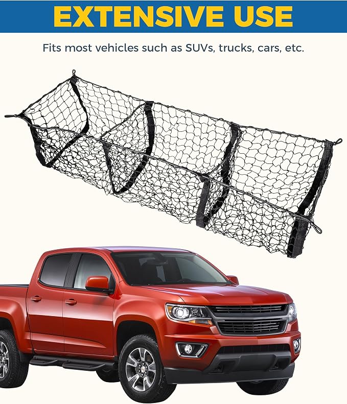 Cargo Net,Cargo Net for SUV,Truck Bed Organizer,Car Accessories Automotive Cargo Nets,3 Pocket Truck Bed Cargo Net,Truck Net Truck Storage,Mesh Storage Net for SUV, Car, Pickup Truck Bed, Etc