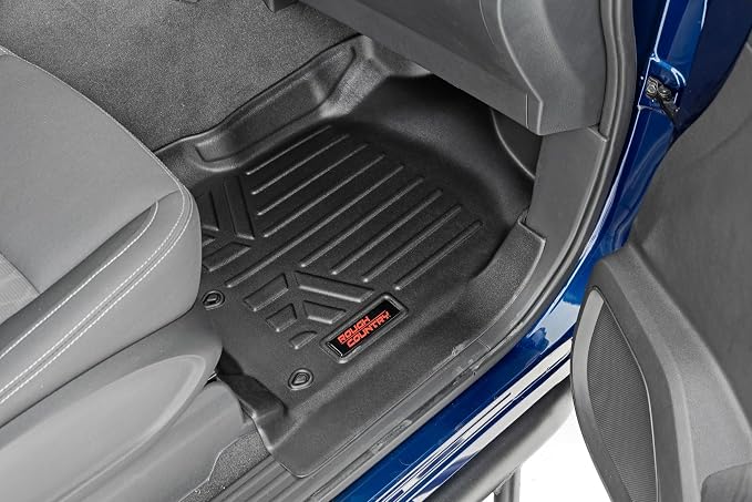 Rough Country Floor Armor Front & Rear Floor Mats for Nissan Titan (2017–2024) & Titan XD (2016–2024) Crew Cab w/Front Bucket Seats - All-Weather Protection, Spill Saver Lip