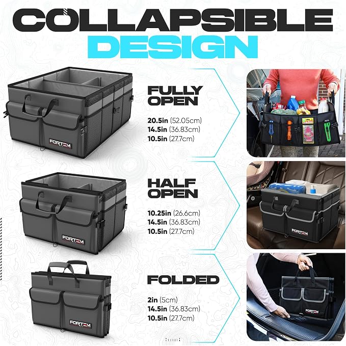 FORTEM Trunk Organizer For SUV Car Trunk Organizer, Foldable Storage, Car Accessories for Women Men, Collapsible Bag, 600D Oxford, Non Slip Bottom, Straps, Soft Cover (50L)