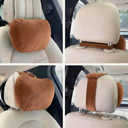 2PCS Car Pillow for Car Neck Pillow for Driving Seat Neck Support Soft Cushion Back Support Head-Rests for Vehicle Sleeping with Elastic Adjustment Strap (Brown, Head and Lumbar)