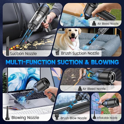 JONYJ Handheld Car Vacuum Cleaner, 16000PA Hand Held Vacuum Portable Cordless, 2 in 1 Air Duster and Vacuum Cleaner with LED Light, Multi-Nozzles, 120W High Power Mini Vacuum for Home, Pet, Office