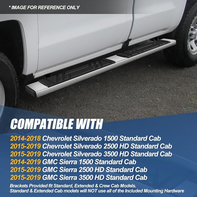Auto Dynasty Running Boards Compatible with 2014-2019 Chevy Silverado GMC Sierra 1500 LD 2500HD 3500HD Standard Cab, Stainless Steel Side Step Rail Nerf Bars, 6.5" Step Bars, Polished
