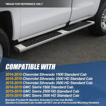 Auto Dynasty Running Boards Compatible with 2014-2019 Chevy Silverado GMC Sierra 1500 LD 2500HD 3500HD Standard Cab, Stainless Steel Side Step Rail Nerf Bars, 6.5" Step Bars, Polished