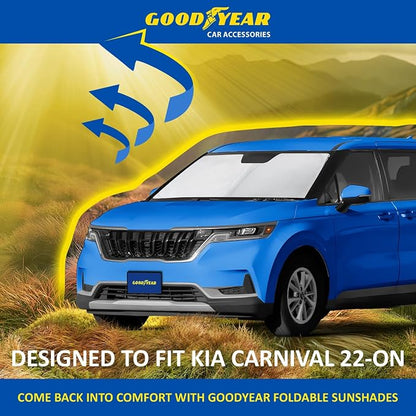 Goodyear Foldable Windshield Sunshade for Kia Carnival 2022-2026, SUV car Accessories, Sunshade Cover, Sun Shade Car Windshield, Window Sun Blocker - GY008372