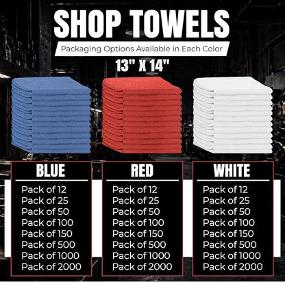 Shop Towels (White, 150-Pack) - Bulk Cleaning Towel in a Bag, Mechanic Cotton Wipes for Car Maintenance, Auto Mechanics & Garage, Wipe Grease & Oil, Machine Wash & Reusable