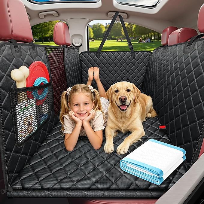 URPOWER Hard Bottom Dog Car Seat Cover for Pets 100% Waterproof Seat Cover Hammock 600D Heavy Duty Scratch Proof Nonslip Durable Soft Back Seat Covers for Cars Trucks and SUVs