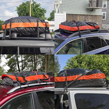 15 Cubic Feet Rooftop Cargo Carrier - Heavy Duty Waterproof Car Roof Bag for All Vehicles with or Without Rack, Includes Anti-Slip Mat, 6 Door Hooks & Luggage Lock