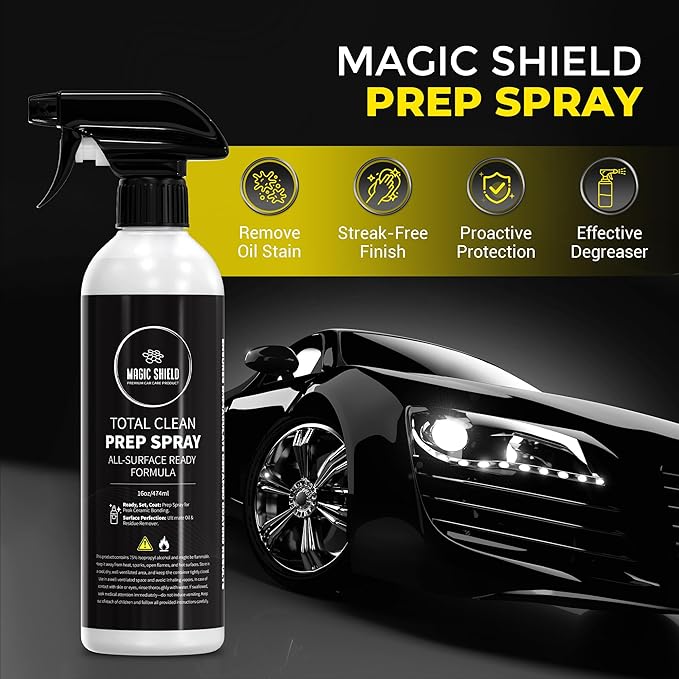 Magic Shield Prep Spray – Must Wash After Use | Ideal for Ceramic Coating Prep | Wax & Grease Remover for Auto Detailing | Ultimate Surface Cleaner - 16oz