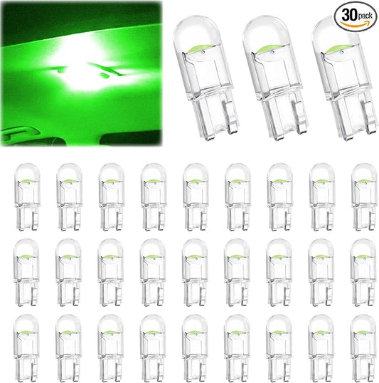 ecocstm 30 PCS Car 194 LED Bulbs, 168 2825 W5W T10 Wedge COB LED Replacement Bulb, Error Free Interior Bulb for Dashboard Light, Dome Lights (Green)
