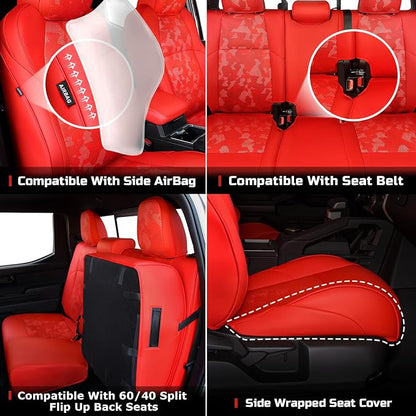 Carlimeki Leather Seat Covers Custom Fit for Tacoma Gen 4th (2024-2026) Double Cab, for SR, SR5, TRD PreRunner, TRD Sport, TRD Off-Road, Limited, Trailhunter - Armrest Covers Included - Fully Covered