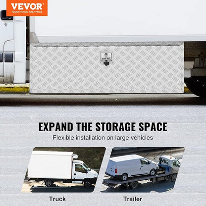 VEVOR Underbody Truck Box, 48"×24"×24" Pickup Storage Box, Heavy Duty Aluminum Diamond Plate Tool Box with Lock and Keys, Waterproof Trailer Storage Box with T-Handle Latch for Truck, Van, Trailer