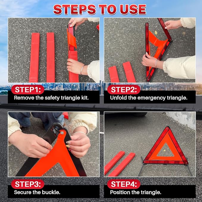 MAOPINER 3 Pack Emergency Warning Triangles, Roadside Safety Triangle with Reinforced Base and Carrying Case, Foldable Reflective Warning Triangles for Roadside Safety and Emergency Use