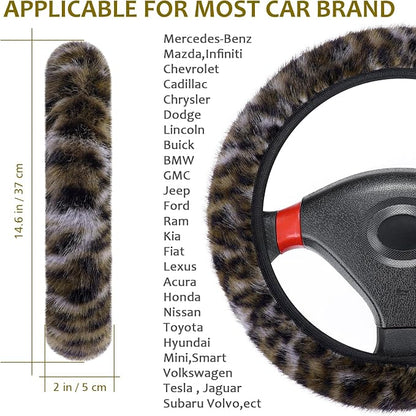 Accmor Fuzzy Steering Wheel Cover, Leopard Fluffy Car Wheel Cover for Women Men, Soft Furry Vehicle Steering Wheel Protector Warm Non-Slip Car Accessories 15 inch Universal Fit Auto, Suvs, Truck