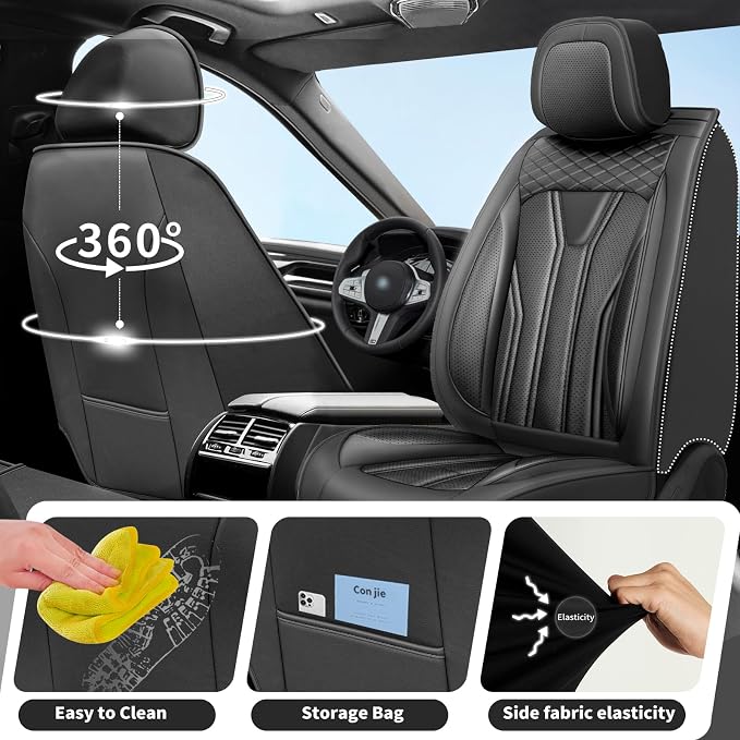 Fit Wrangler 4-Door Car Seat Covers for Jeep Wrangler 2010-2025 2026 -Premium Leather, Waterproof，Breathable，All-Weather Seat Cushion Protecto & Airbag Compatible, Full Set All Black