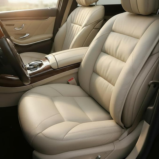 CORRIDOR Genuine Leather Seat Cushion for Car - Handmade - Relieve Hip, Pressure and Sciatica Pain - Ideal for Lower Back Pain - for Office Chair and Car Seat (Off White, Backrest)