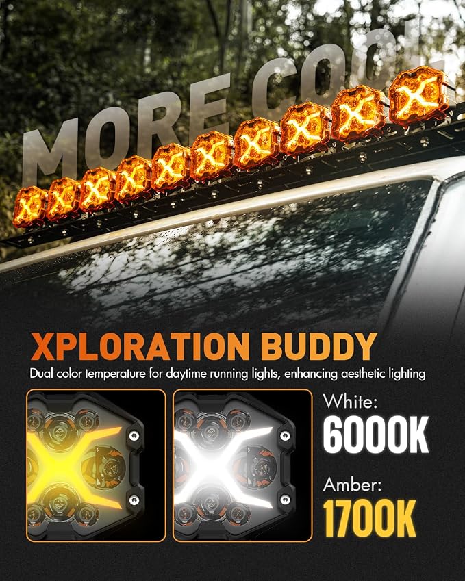 NOVSIGHT 4 Inch LED Pods - X Series Off Road Driving Light with Yellow DRL, Super Bright Pod Lights Drive Beam with Amber Cover, Off-road Fog Lights for Trucks Jeep Ford UTV ATV, 2-Year Warranty, Pair