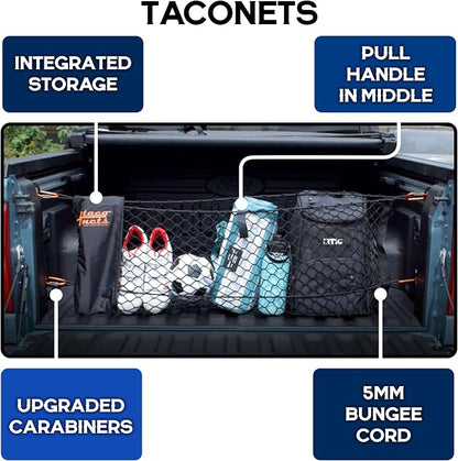 TacoNets Envelope Cargo Net for Ford Maverick - Fits 2022-Current - Upgraded 5mm Bungee - Integrated Storage Bag - Heavy Duty Carabiners - Designed in USA