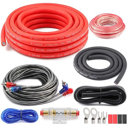 8 Gauge Car Amp Wiring Kit,1000 Watt Amp Wire kit,Make Connections and Brings Power to Your Audio Systems, Subwoofers and Speakers
