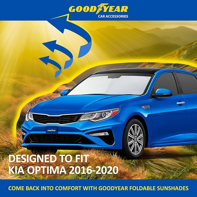 Goodyear Foldable Windshield Sunshade for Kia Optima 2016-2020, Car Accessories, Sunshade Cover, Sun Shade Car Windshield, Window Sun Blocker - GY008233
