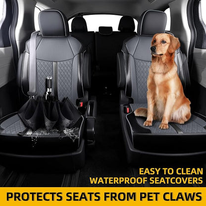 Custom Fit Sienna Seat Covers for 2021-2026 Toyota Sienna 7-Seat XLE XSE Woodland Limited Platinum [Ottoman Not Covered], Waterproof Faux Leather Full Set Airbag Compatible (Black+Grey)