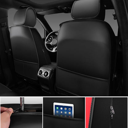 CAR PASS Nappa Leather Car Seat Covers Full Set, Luxury Seat Protector for Cars, Waterproof Anti-Slip Seat Cushion Armrest Compatible Airbag Universal for Sedan SUV Pick-up Truck Auto, Black Red