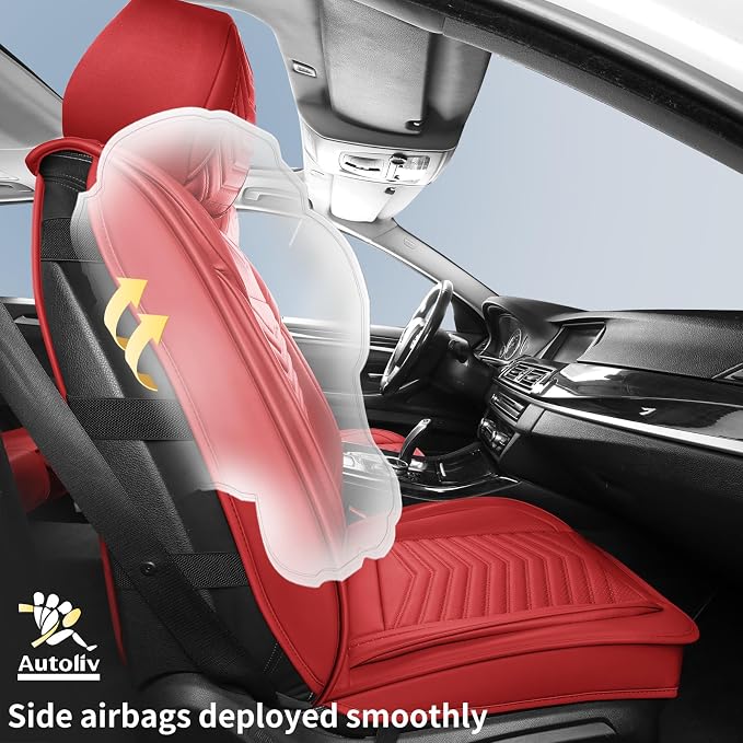 HChengkikz Nappa Leather Car Seat Covers Full Set, Red Car seat Protector 5 Seats, Waterproof Car Seat Cushion, Universal Automotive Seat Covers Fit for SUV Truck Pick-up Sedan, Front and Rear