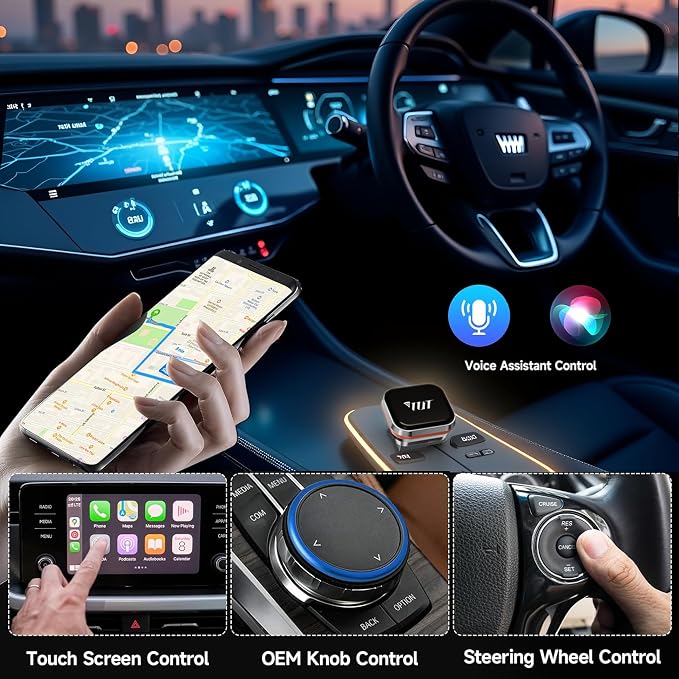 2-in-1 Wireless CarPlay & Android Auto Adapter, Plug & Play, Fast Seamless Connection, Compatible with 1000+ Cars with Wired CarPlay/Android Auto, Compact Sleek Design
