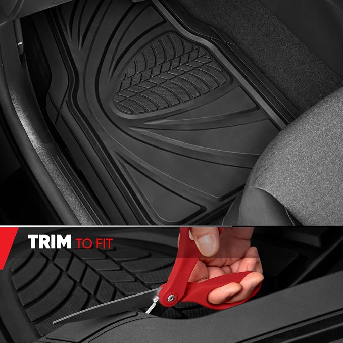 Motor Trend FlexTough Guard All-Weather Floor Mats for Cars – Black Waterproof Rubber Floor Mats, Universal Trim-to-Fit Automotive Accessories for Cars, Trucks & SUV