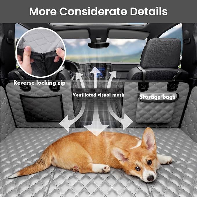 Pecute Back Seat Extender for Dogs 57 * 28.7 in, Upgraded Sofa Leather Dog Car Seat Cover for Back Seat, Foldable in the Car, Hard PVC Panels Bottom Support to 330 lbs, for Full Size Truck/SUV