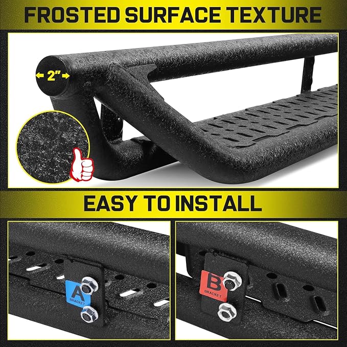 BINARY STAR Running Boards Compatible with 2022-2026 Toyota Tundra Double Cab, Two-Stair Side Steps Nerf Bars, 6 Inch Tundra Black Step Bars Made with Carbon Steel