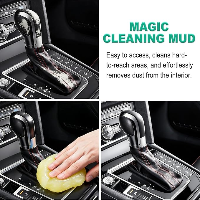Car Detailing Cleaning Kit, 6PCS Auto Interior Cleaning Tools with Boars Hair Detail Brushes, Cleaning Gel, Double-Head Vent Brush for Car Truck SUV Interior Care