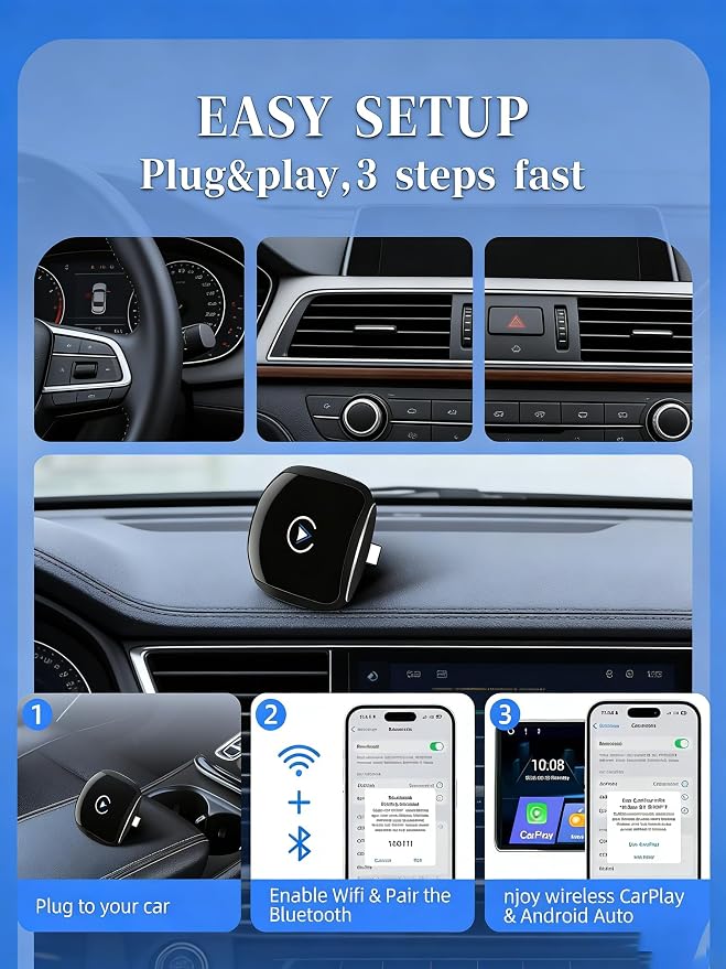 Wireless CarPlay Adapter,Carplay Wireless Adapter for iPhone,Plug and Play,Mini Disign,Stable Connection & No Latency,Fit for Cars with Built-in CarPlay