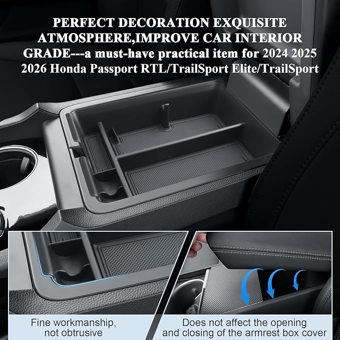 BIBIBO for 2026 Honda Passport Center Console Organizer 2026 Honda Passport RTL/TrailSport Elite/TrailSport Console Tray 2026 Passport Insert Glove Pallet Organizer 2026 Passport (Black-A)
