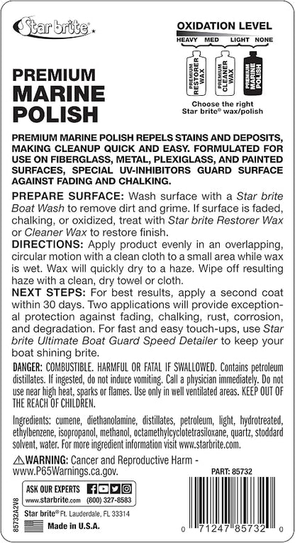 STAR BRITE Premium Marine Polish - Maximum UV Protection & High Gloss Finish - UV Inhibitors Stop Fading, Chalking & Oxidation While Repelling Water, Stains & Marine Deposits