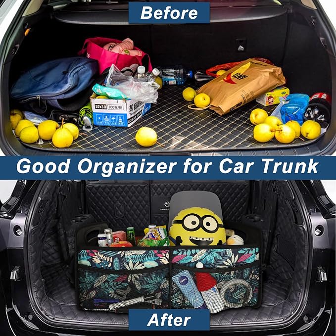 Deosk Car Trunk Organizer for SUV, Car Organizers and Storage with Reinforced Handles, Car Accessories for Women/Men 50L Waterproof Polyester Trunk Organizer(Medium, Leaves)
