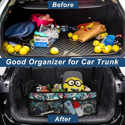 Deosk Car Trunk Organizer for SUV, Car Organizers and Storage with Reinforced Handles, Car Accessories for Women/Men 50L Waterproof Polyester Trunk Organizer(Medium, Leaves)