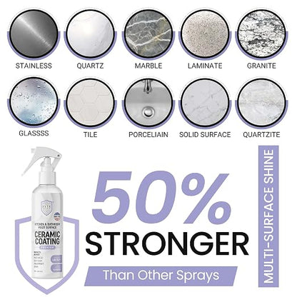 Fixture Shield Home Ceramic Coating Spray - SiO₂ Hydrophobic Protection for Kitchen & Bathrooms + Stainless Steel | Repels Fingerprints, Stains & Hard Water | Extra Strength Formula | Made in USA