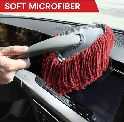 IPELY 2 Pack Large Car Duster Exterior Scratch Free with Extendable Handle and Car Duster Interior, Wax Cotton Hair Dusters (Red)