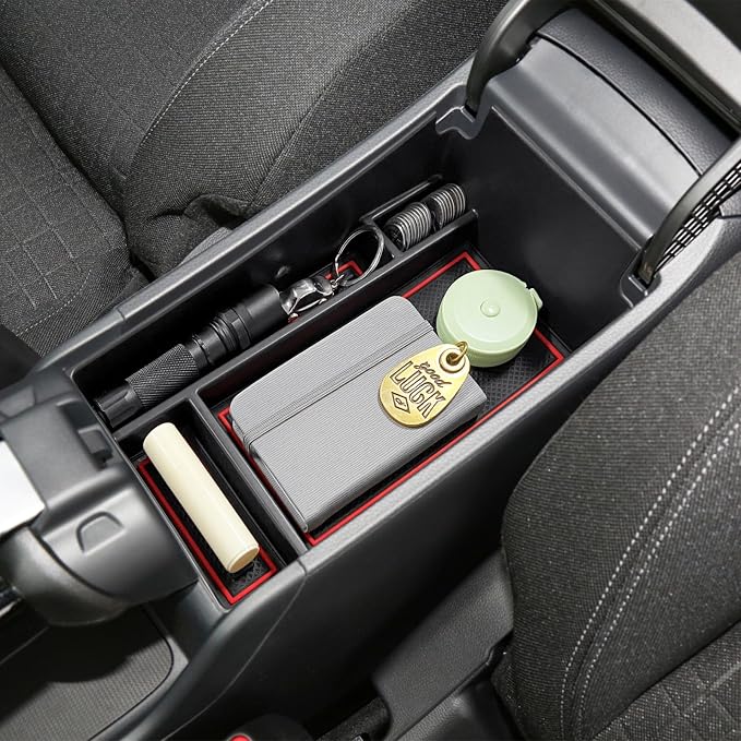 HGWEI Center Console Organizer Tray Compatible with Honda HRV 2023 2024 2025 2026 2027 Accessories, Armrest Storage Box for HRV EX/EX-L/LX/SE/Sport/Touring, Red Trim