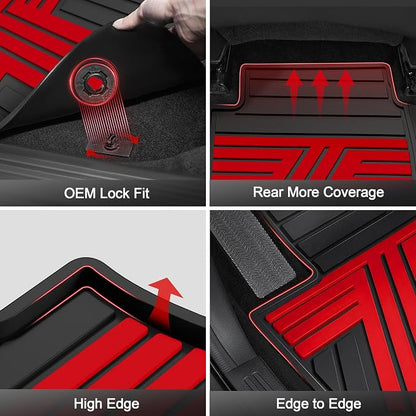 Floor Mats Fit for Honda Civic Sedan 2016-2021 & Hatchback 2017-2021 & Coupe 2016-2020, All Weather Custom Fit Anti-Slip Car Mats for Civic, 1st & 2nd Row, Black & Red