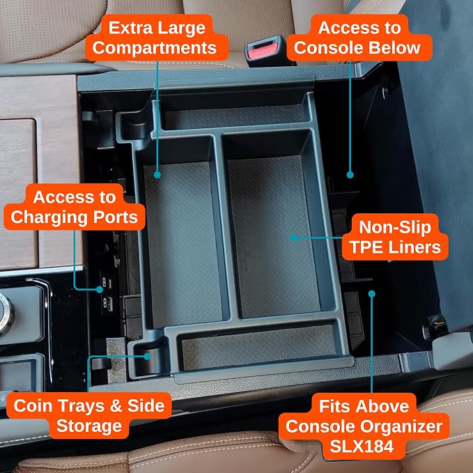 Vehicle OCD - Center Console Organizer Tray for Toyota Tundra (2022-2026) / Sequoia (2023-2026) – Made in USA - NOT Compatible with Center Console Safe - SLX184