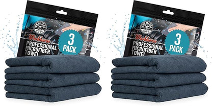 Chemical Guys Workhorse Professional Grade Microfiber Towels for Cars - Black 16x16 Inch Microfiber Cleaning Cloths for Home & Pet Drying, Soft & Scratch-Free, Drying & Cleaning, 3 Count (Pack of 2)