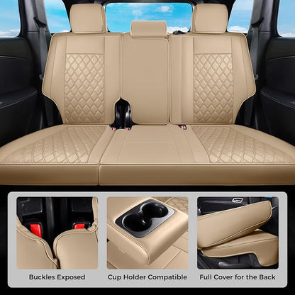 Huidasource Upgrade Grand Cherokee Seat Covers, Full Coverage Waterproof Leather Car Seat Covers, Custom Seat Cushion Protector Fit for Jeep Grand Cherokee 2011-2021 (Full Set/Beige)