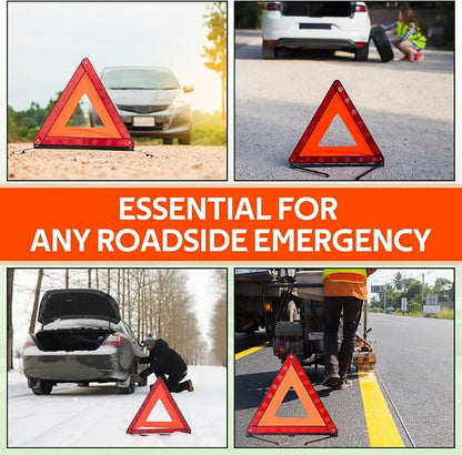 MYFULLY 2 Pack Emergency Warning Triangle and Reflective Safety Vest Set – Foldable Reflective Roadside Triangles, Essential Car Emergency Kit for Vehicle Breakdowns and Road Safety
