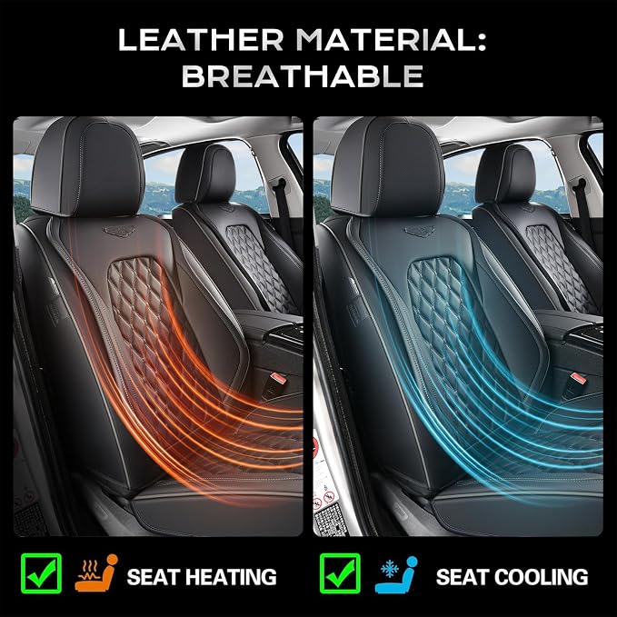 Coverado Full Set Car Seat Covers, Black Leather Seat Protectors, Luxury Front & Back Car Seat Covers,Waterproof Universal Fit, Automotive Seat Covers for Most Cars-Black