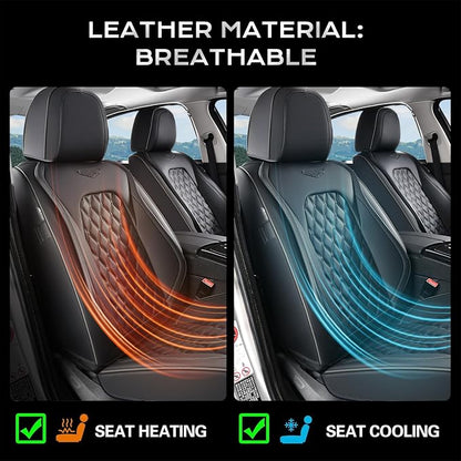 Coverado Full Set Car Seat Covers, Black Leather Seat Protectors, Luxury Front & Back Car Seat Covers,Waterproof Universal Fit, Automotive Seat Covers for Most Cars-Black