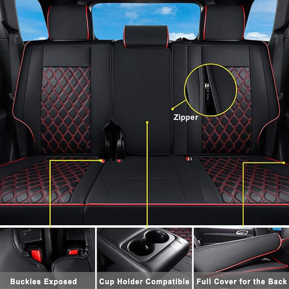 Huidasource Upgrade Grand Cherokee Seat Covers, Full Coverage Waterproof Leather Car Seat Covers, Custom Seat Cushion Protector Fit for Jeep Grand Cherokee 2011-2021 (Full Set/Black&Red)